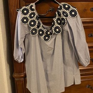 Womens loft blouse blue and white stripe cotton